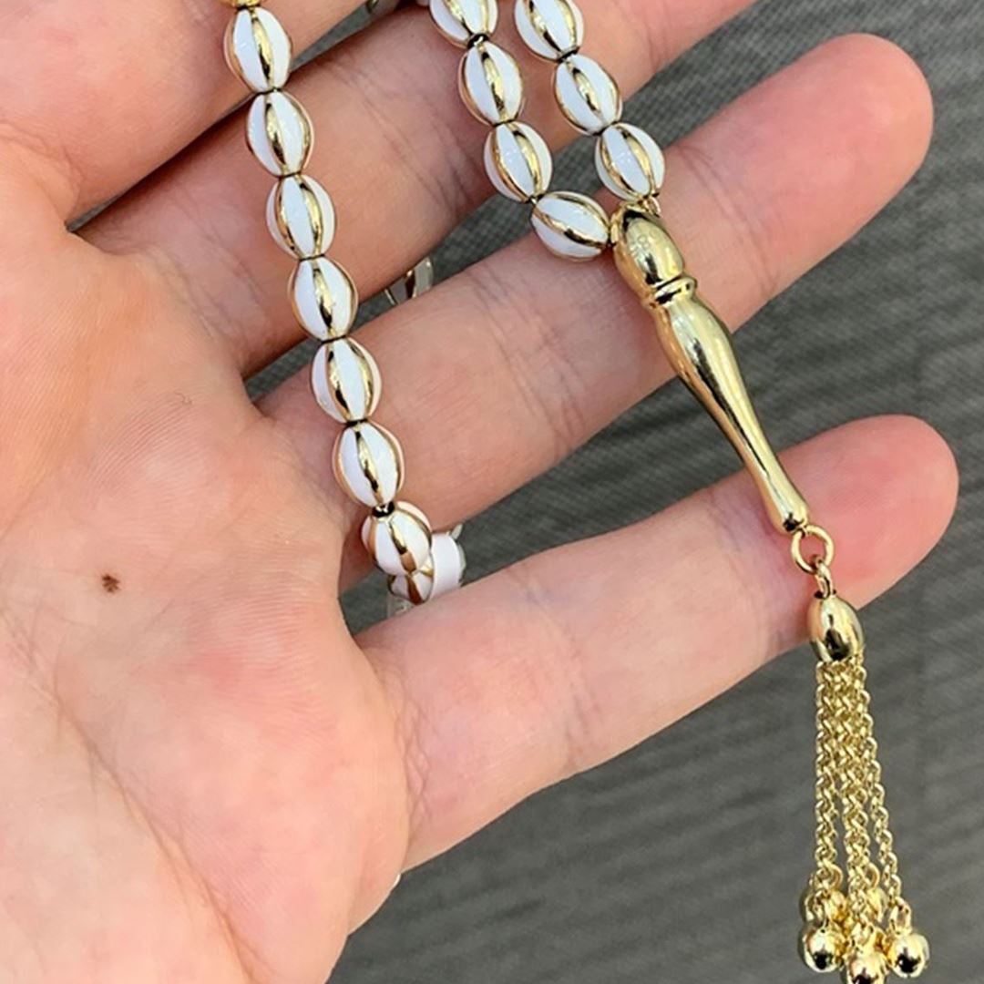 22 Ayar Altın Beyaz Mineli Arpa Kesim Tasbih